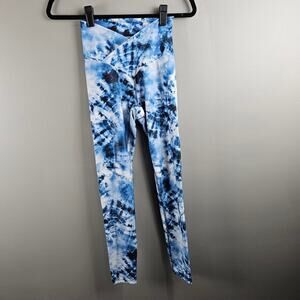 Beach Riot Sport Blue Tie Dye Ribbed Crossover Leggings Size Small